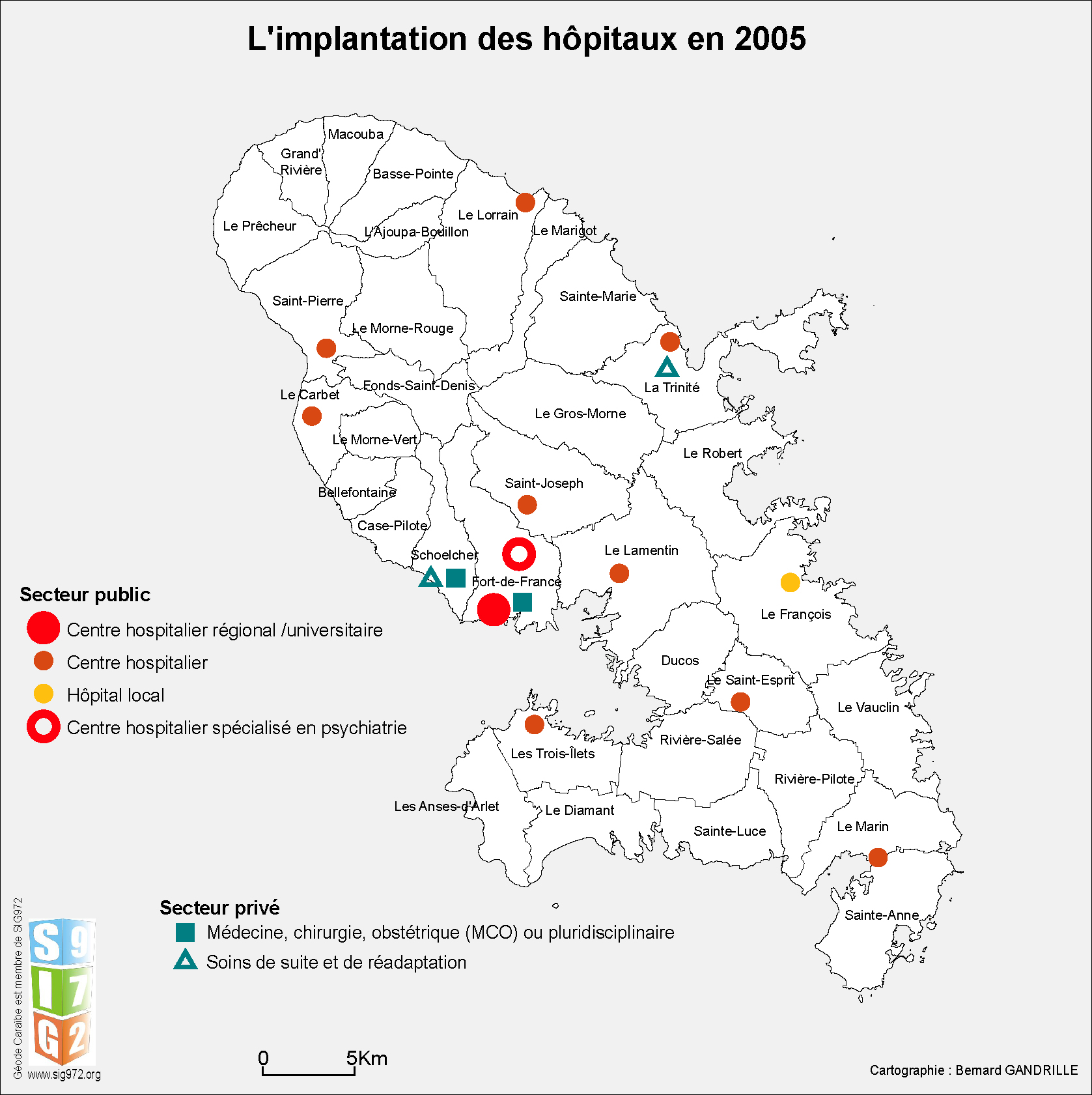 Carte des hopitaux en Martinique